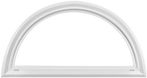 White semicircular arched window frame on sill
