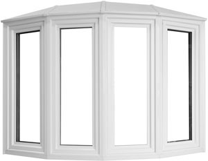 White vinyl bay window with angled panels