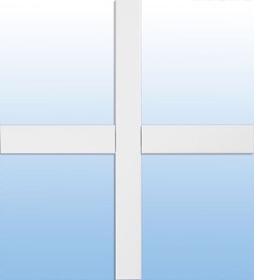 White window cross dividing blue glass panes